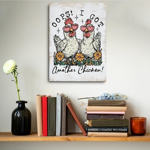 Funny Farm Animal Chicken Decor - Cute Floral Hen Canvas Wall Art | Framed 11.4x15in Ready to Hang