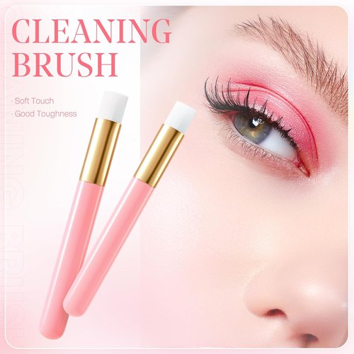Buqikma Lash Brush Cleaning Set - 2 Pieces with Shampoo Brushes & Blackhead Remover Tool | Pink