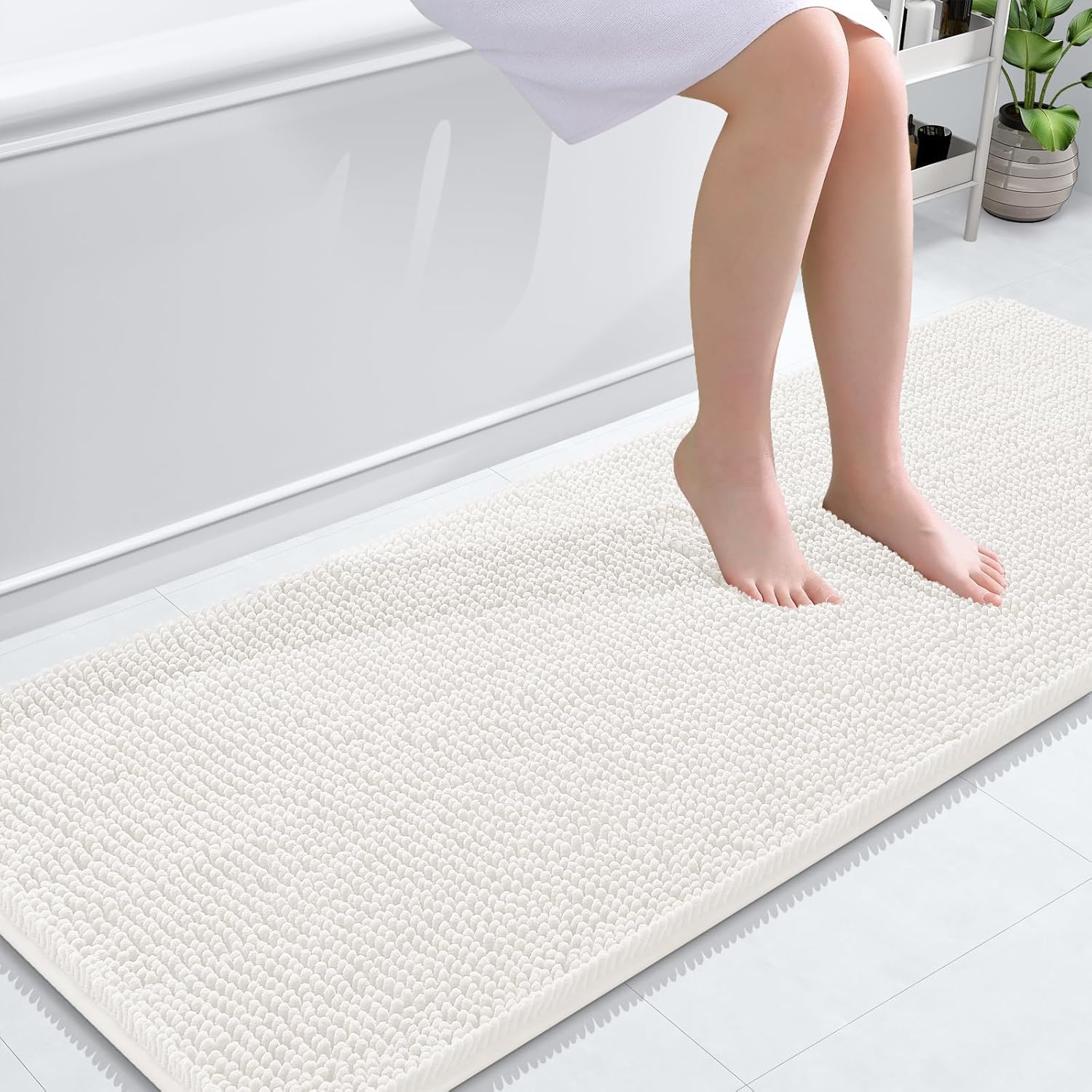 OLANLY Bathroom Rugs - Extra Soft Absorbent Chenille Mats | Quick Dry, Machine Washable, Ivory 59x24