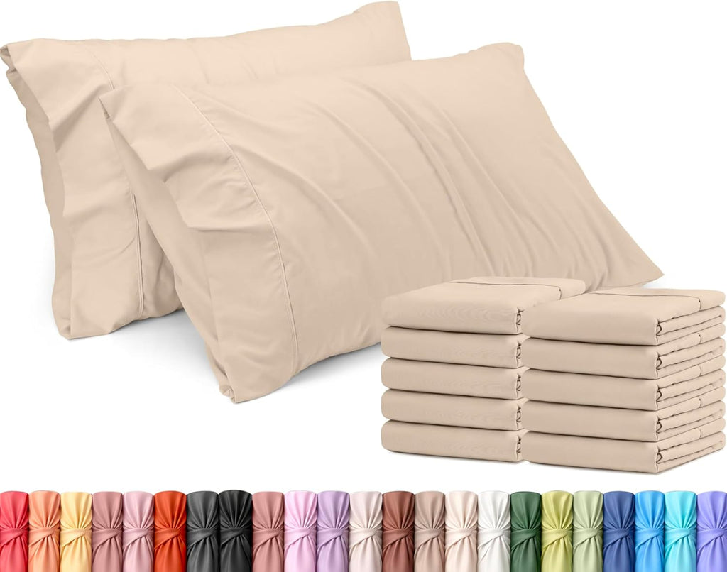 Utopia Bedding Queen Pillow Cases - 12 Pack of Soft Brushed Microfiber - Fade Resistant | 20 x 30 Inches, Beige