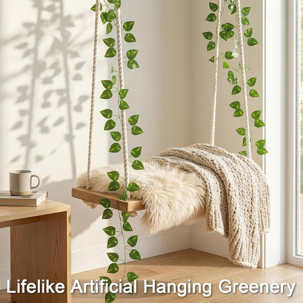 Suddus Artificial Pothos Vines with Fairy Lights - Battery Operated Leaf Decor for Bedroom, Garden & Events