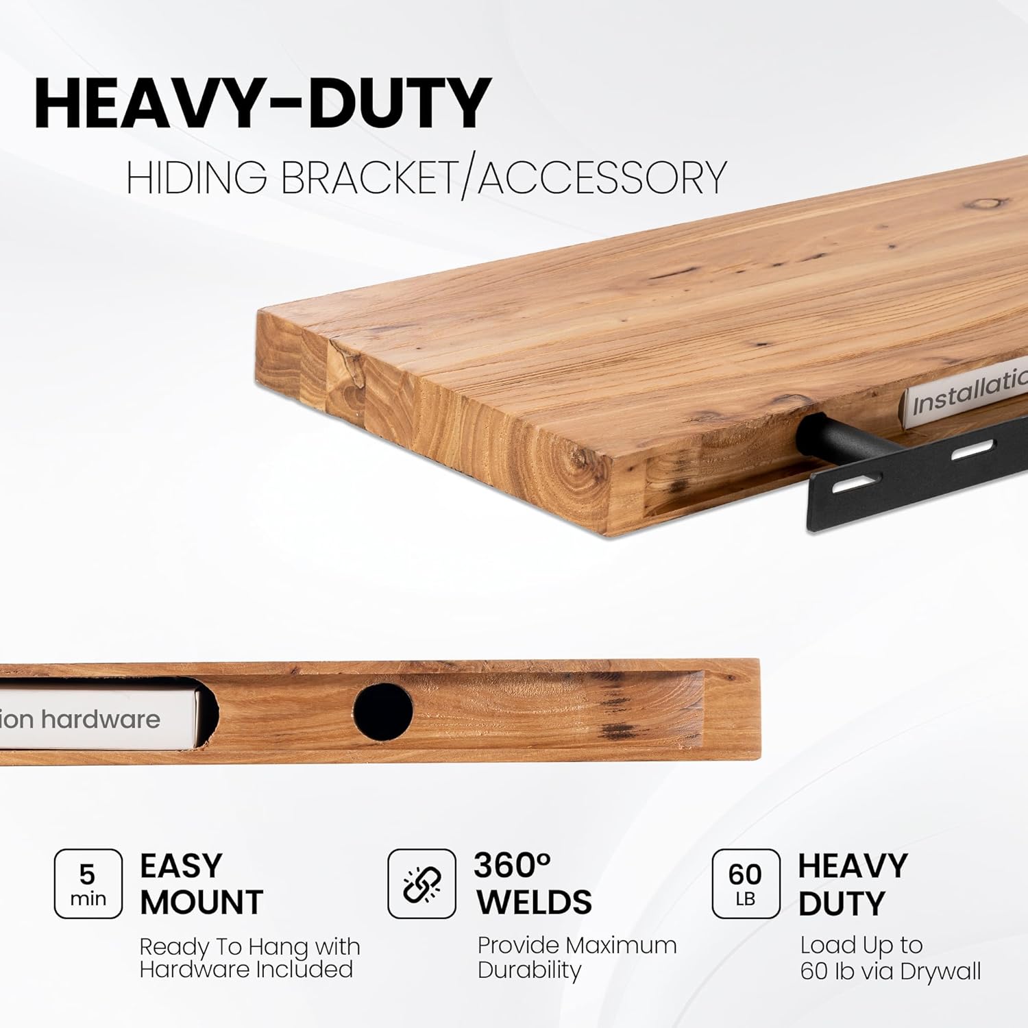 Rustic Elm Wood Floating Shelves by [Brand Name] - Heavy-Duty 36"x9.3" Wall Shelves | Set of 2 for Living Room, Bedroom, Kitchen