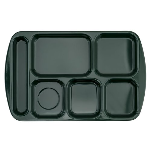 G.E.T. 6 Compartment School Cafeteria Tray, Right Handed, 10" x 15", Forrest Green (4 Pack)
