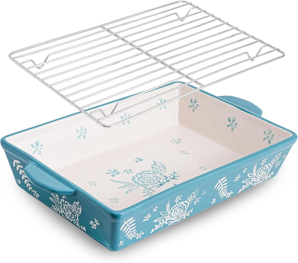 Wisenvoy Casserole Dish - Versatile Ceramic Baking Dish with Roasting Rack | Ideal for Lasagna and More