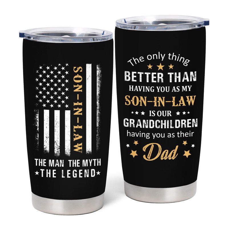 Cudoviqu Son In Law Gifts - Birthday Gifts for Son In Law - Gifts from Mother/Father in law, 20 oz Stainless Steel Tumbler With Lid & Straw