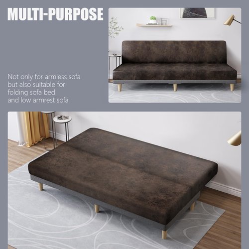 molasofa Leather Like Stretch Futon Slipcover Armless Futon Bed Sofa Cover Furniture Protector with Elastic Bottom, Soft and Washable Futon Cover for Sofa Bed Stay in Place（X Larger，Dark Brown）