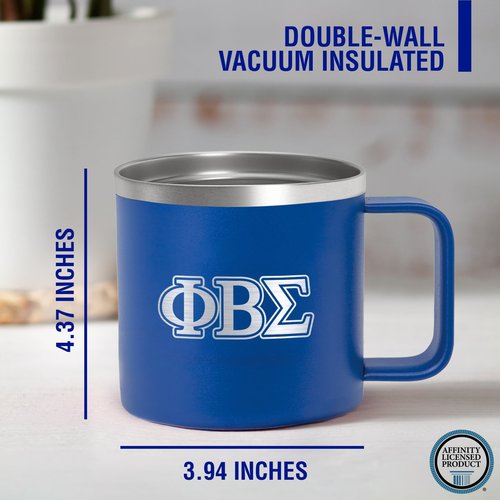 BBGreek Phi Beta Sigma Fraternity Paraphernalia - Official Vendor - 14 oz Insulated Coffee Mug - Greek Letters - Shield