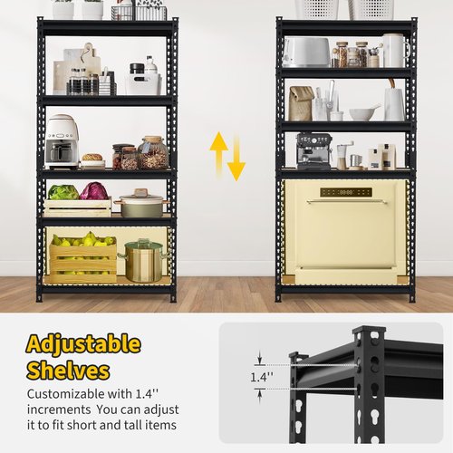 KOKEBREN Garage Shelving Heavy Duty Storage Shelves 2000Lbs Capacity, 5 Tier Adjustable Metal Shelving Unit 48" W x 18" D x 72" H, Industrial Utility Rack for Kitchen Pantry