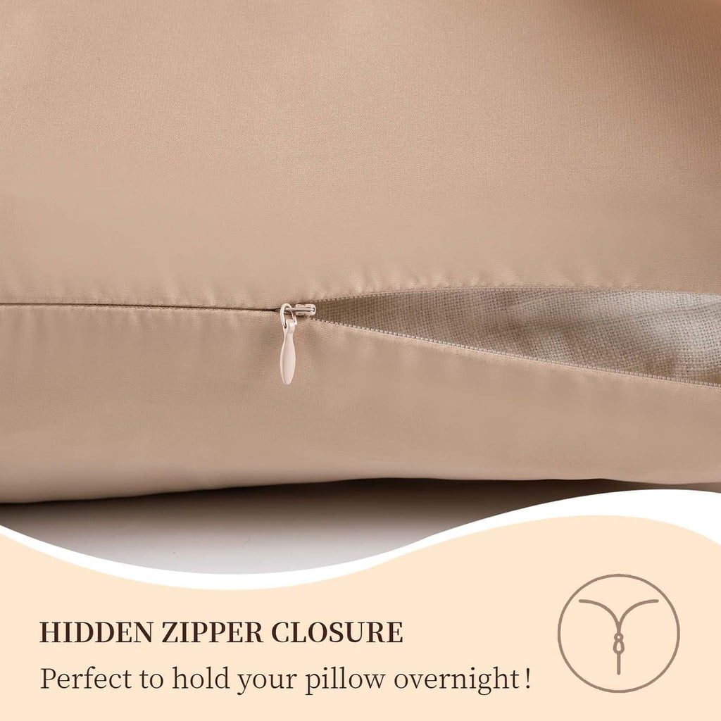 Skiennix 100% Pure Mulberry Silk Pillowcase - Cooling & Smooth Dual-Sided | Standard 20” x 26” (Champagne)