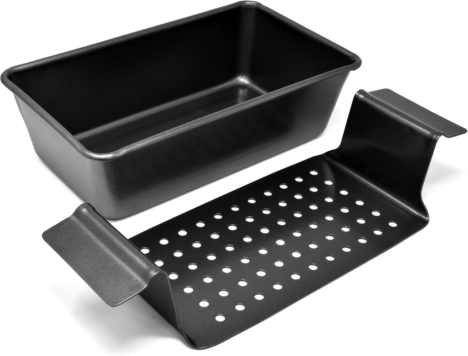 PERLLI Nonstick Meat Loaf Pan with Drip Tray - 9.8 x 5.7 In. High-Carbon Steel, BPA-Free, Perfect for Baking & Roasting
