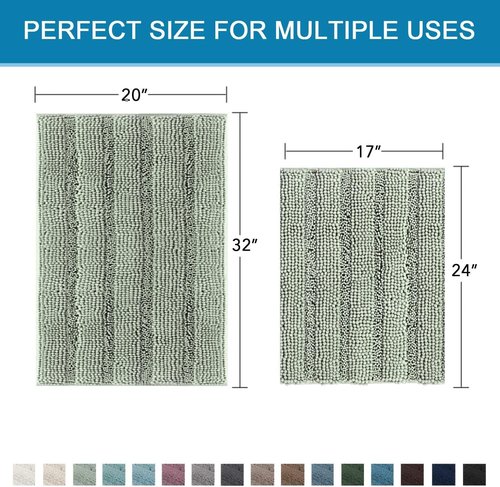H.VERSAILTEX Bathroom Rugs Set - Extra Thick Chenille Shaggy Mats | Non-Skid, Striped Pattern (32 x 20 & 24 x 17 Inches)