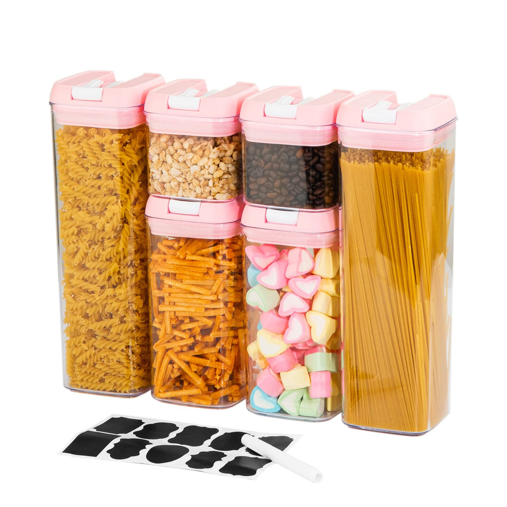 U-QE Airtight Food Storage Containers -6 Piece BPA Free Clear Plastic Airtight Containers with Easy Lock Lids for Kitchen Pantry Organization and Storage - Sugar, Flour, Cereal, Labels & Marker