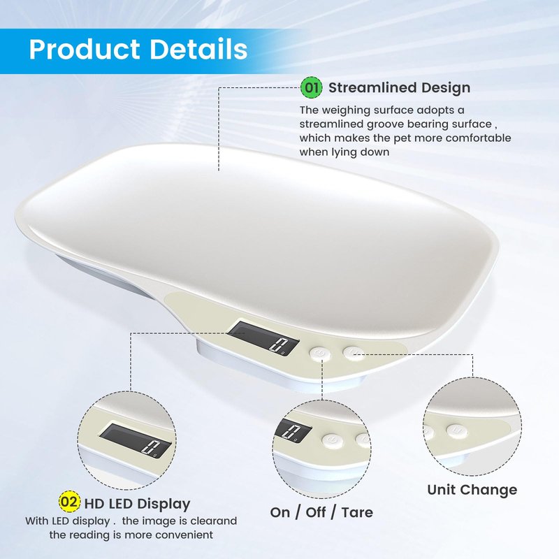 YTDTKJ Mini Pet Scale, Small Animals Scales for Weighing, Digital Kitchen Scale with LED Display, Small Home Scale, Portable Dog Cat Scale for Hamster Rabbit Hedgehog, Max. 33 lbs, 14.1x10in