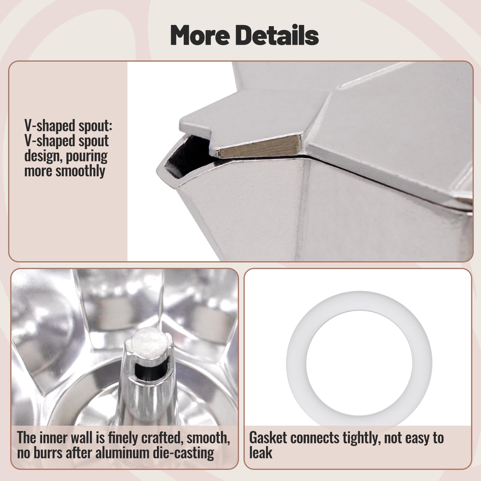 Vaolvpant 2 Cup Aluminum Moka Pot Classic Stovetop Espresso Coffee Maker 100ml 3.4oz Coffeemaker Percolator Mocha Pot Greca Coffee Maker Cafe Makers for Italian and Cuban Café Brewing Silver