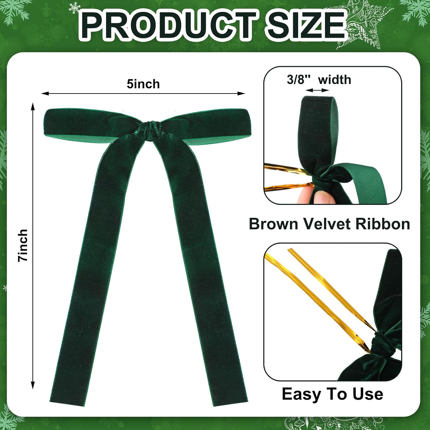 Skiennix 24 Pcs Velvet Bows - Vintage Ribbon Bows for Christmas Tree & Crafts | Dark Green, 5 x 7 Inch