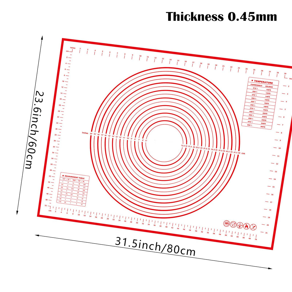 Dough Mat Pastry Silicone Baking Mats 32x24" Red for Rolling Dough Kneading Sheet Sourdough Bread Baking Supplies 0.45mmT