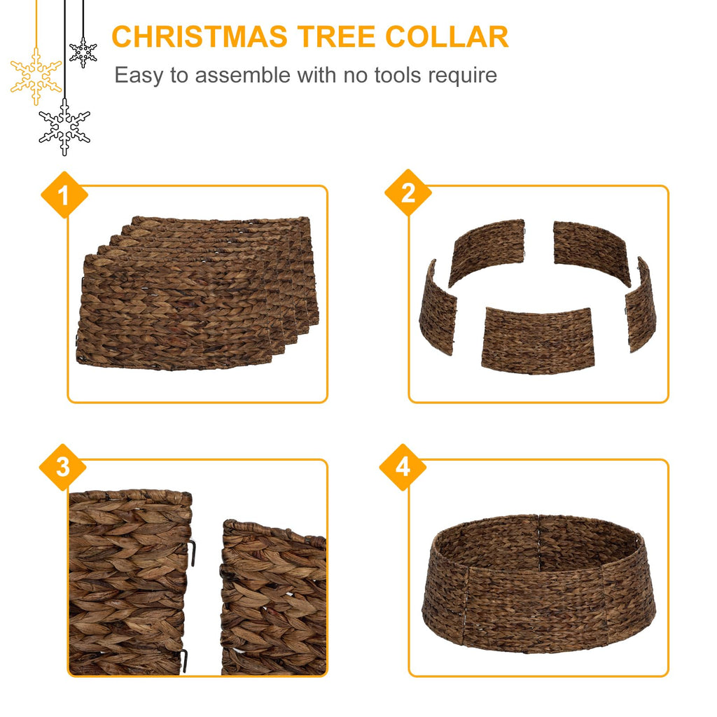 SUNNYPARK Christmas Tree Collar, 28’’ Hand-Woven Natural Water Hyacinth Christmas Tree Collar Basket Base Cover - Chestnut Brown