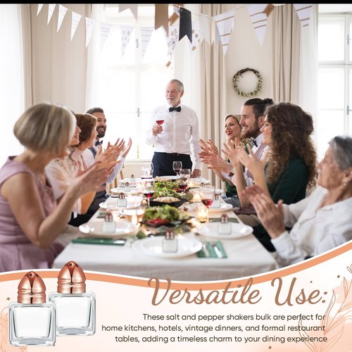 Uiifan 24 Pcs 0.5 oz Cube Shape Small Salt and Pepper Shakers with Tone Tops Clear Mini Glass Seasoning Jars Spice Salt Shakers with Funnel for Wedding Party Home Restaurant Kitchen (Rose Gold)