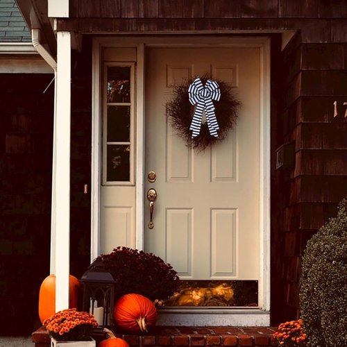 Meseey Christmas Black and White Striped Ribbon Bow - 20 x 11 Inch Farmhouse Wreath Decor