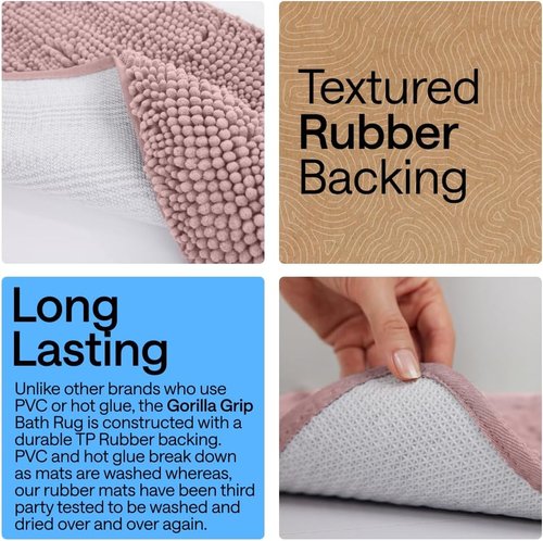 GORILLA GRIP Bath Rug Mat - Thick Soft Absorbent Chenille | Quick-Dry Microfiber, 30x20, Dusty Rose