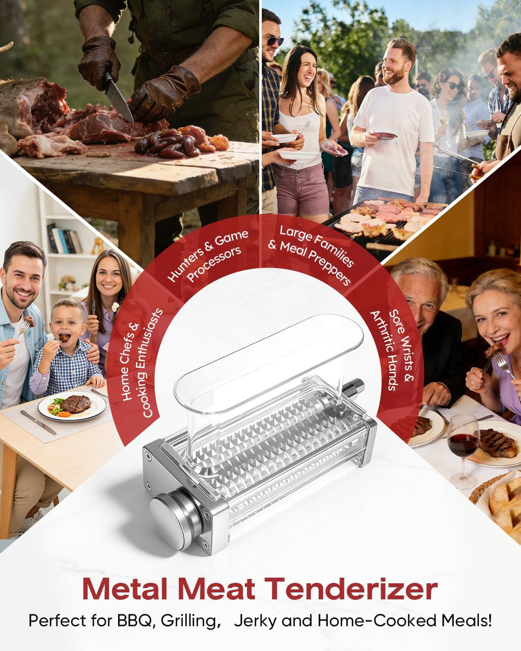 Skiennix Adjustable Meat Tenderizer Attachment - 3 Thickness Settings for KitchenAid Mixers