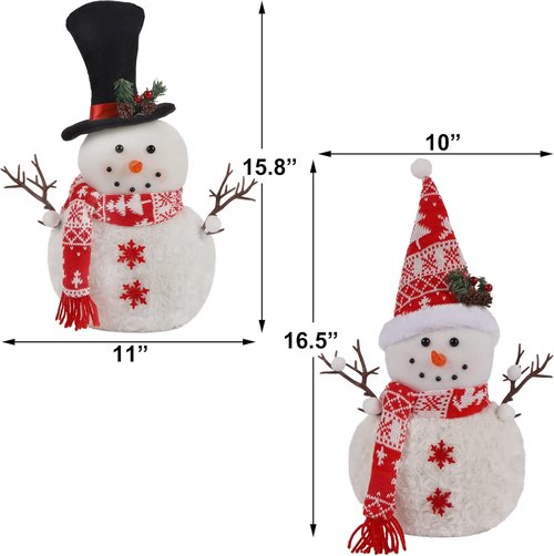 Cllayees Christmas Plush Snowman Dolls - 16 Inch Tabletop Decorations for Holiday Decor | 2 Pack