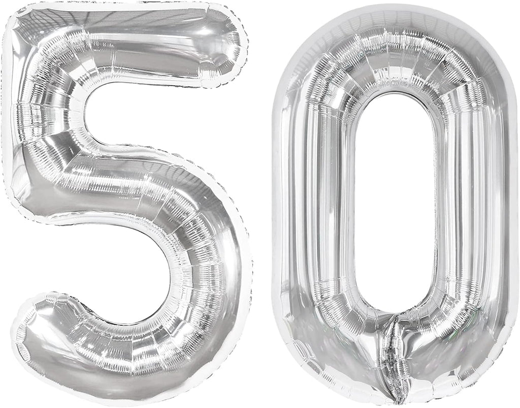 Silver Number 50 Balloon - 40 Inch Giant Foil Balloon for 50th Birthday Party Decorations