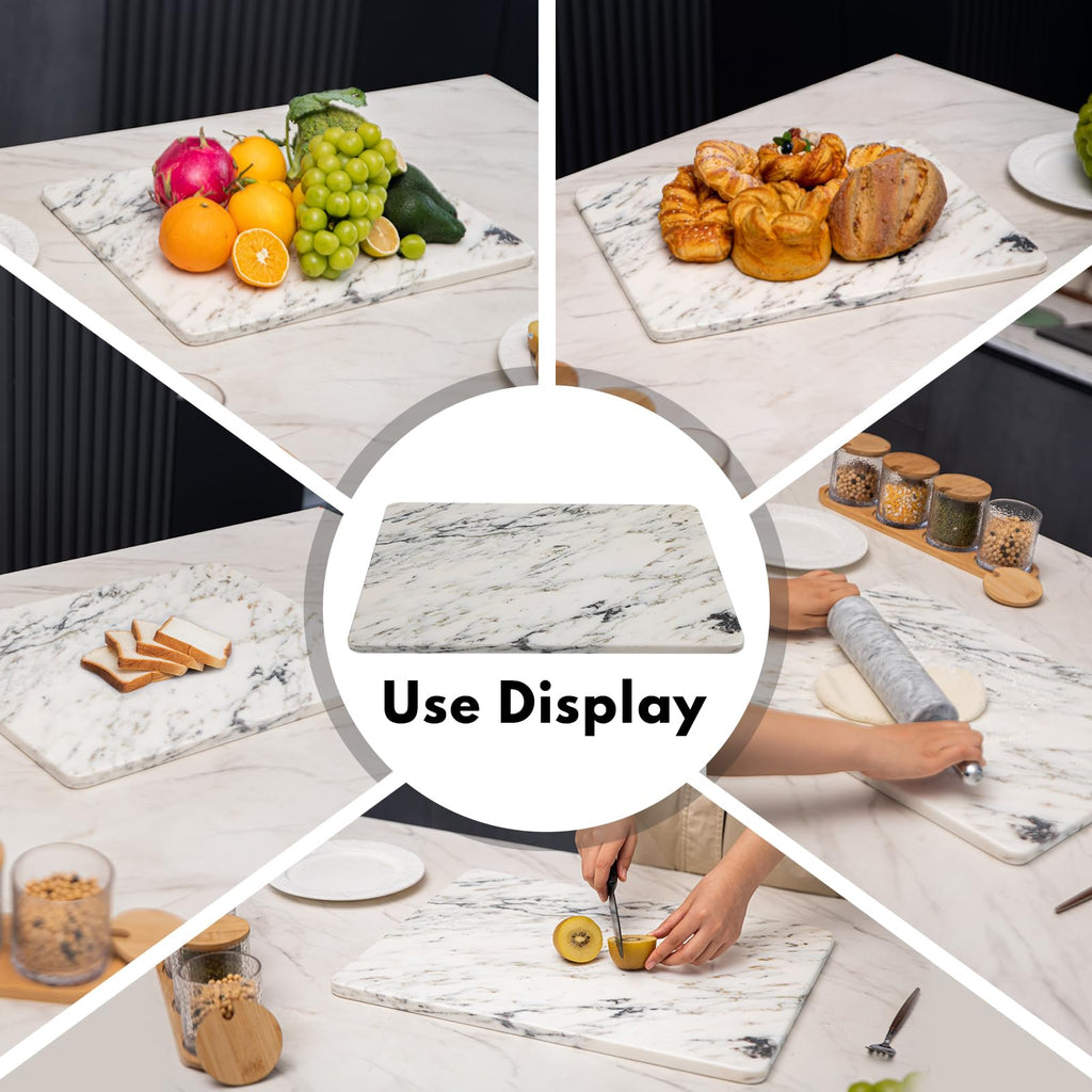 Lovdeco Marble Cutting Board, Pastry Board For Kitchen, Large Ink White Marble Slab Gift With Non-Slip Feets, 16x20 Inch, 1 Piece