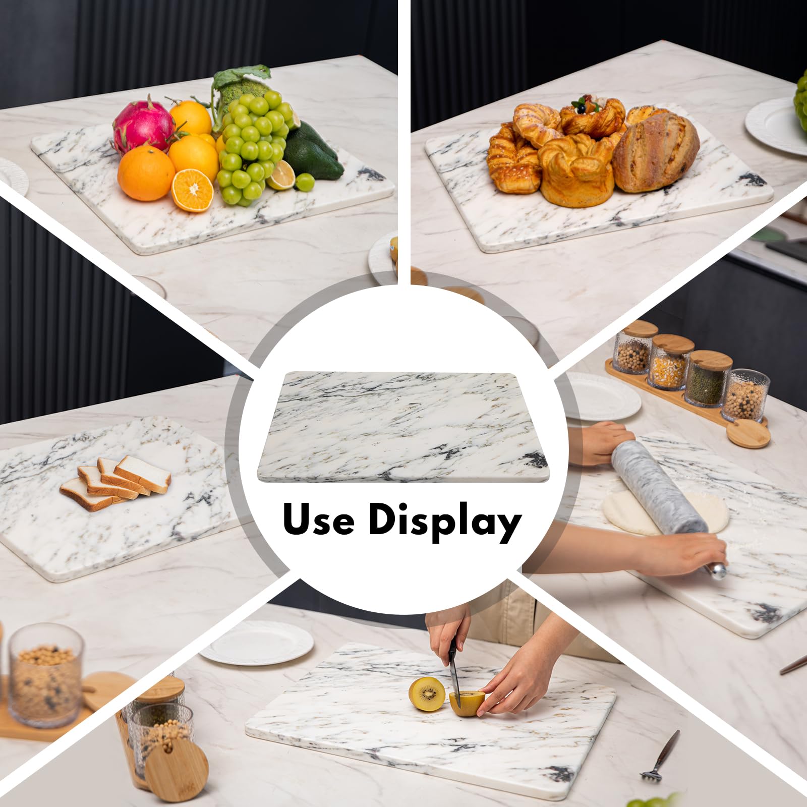 Lovdeco Marble Cutting Board, Pastry Board For Kitchen, Large Ink White Marble Slab Gift With Non-Slip Feets, 16x20 Inch, 1 Piece