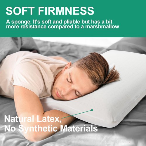 100% Natural Talalay Latex Pillow Sleeping Bed Pillows, Extra Soft Luxury Queen Pillow, Perfectly Aligns for Side/Back Pain, Stomach, Neck, Removable Breathable Cotton Cover (Standard (Medium))