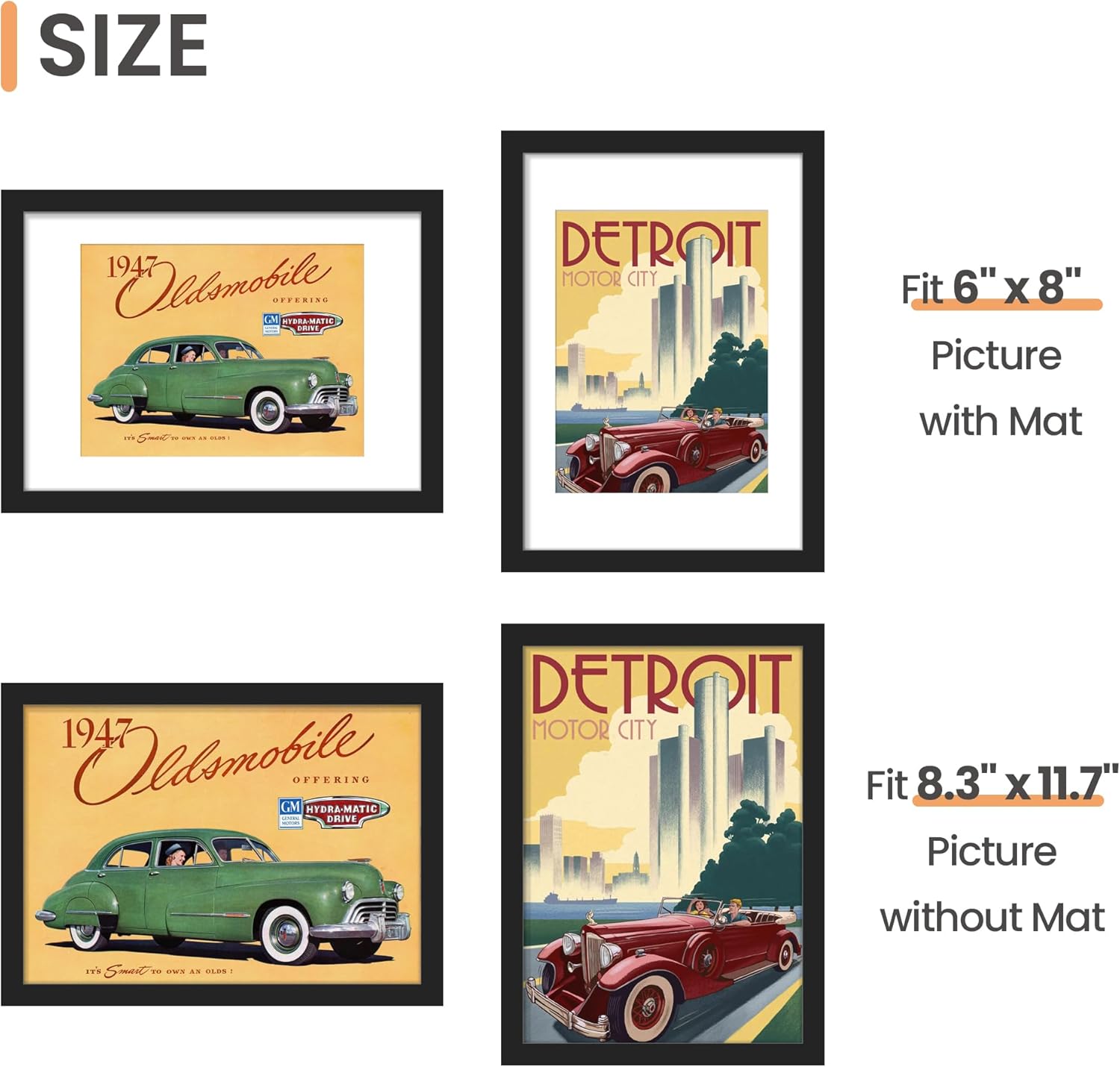 Upsimples A4 Picture Frame Set of 5 - Display 6x8 Photos with Mat or 8.3x11.7 Without - Black Wall Gallery Frames