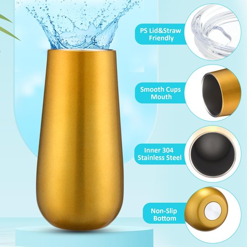 Reallnaive 6 oz 12 Pack Stemless Insulated Champagne Flute Bridesmaid Champagne Flute Wine Glasses Tumbler with Lid Double Insulated Reusable Cocktail Tumbler for Christmas Birthday Wedding Gift