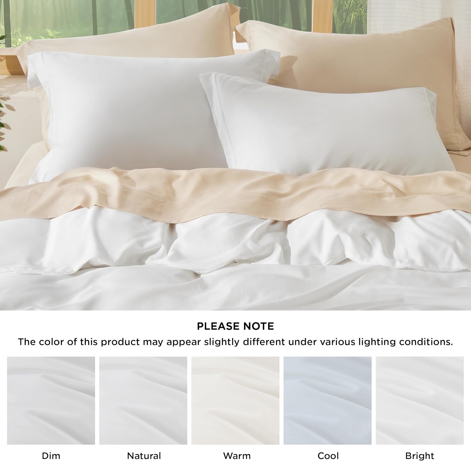 Bedsure 100% Viscose Bamboo Duvet Cover - Lightweight Cooling Comforter Set for Hot Sleepers | Queen Size, Pure White