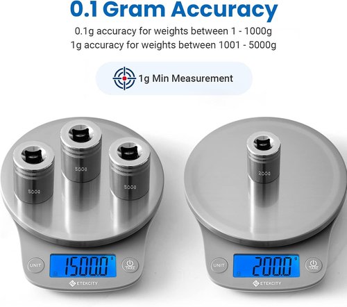 Etekcity Digital Food Kitchen Scale - Accurate Ounces & Grams for Cooking, Baking, Meal Prep | 11lb/5kg, Stainless Steel