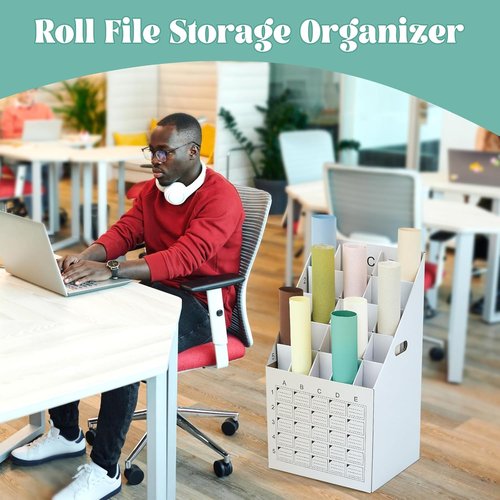 Menkxi Roll File Holder - 25 Slot Vertical Blueprint Storage Organizer | Corrugated Cardboard Design