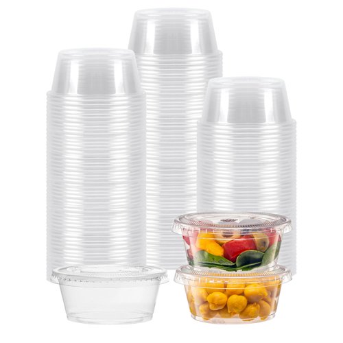 TashiBox [3.25 oz. - 200 Sets Portion Cups with Lids - Souffle & Jello Shot Cups, Clear Plastic Containers, Meal Prep, Salad Dressing & Medicine