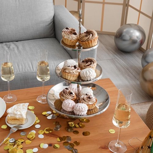 DNVOTRES 2PCS Silver Cupcake Stand 3 Tiered Dessert Stand Stainless Steel Cupcake Display Stand Party Serving Trays Silver Cake Holder for Holiday Dessert Table Decorations Birthday Wedding
