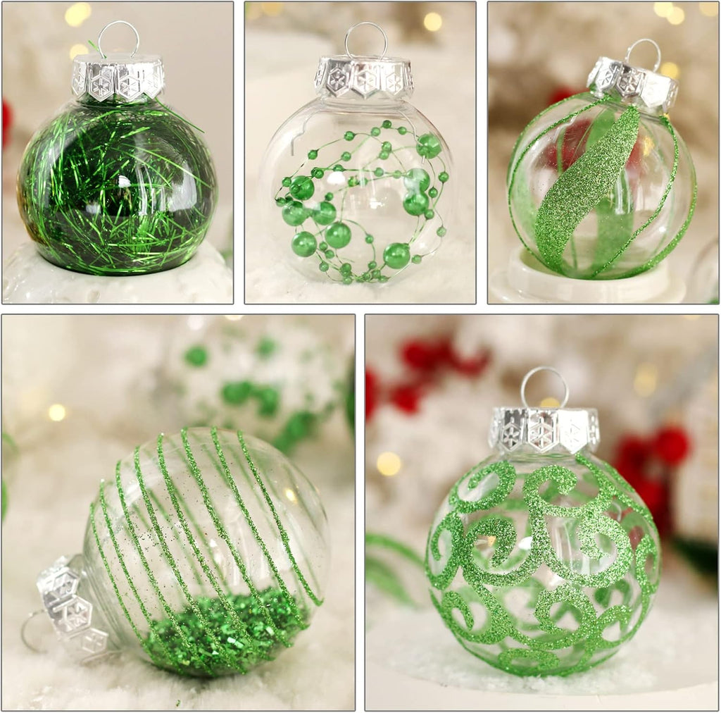 Skiennix Christmas Ornaments Set - 30pcs Shatterproof Green & Clear Decorative Baubles for Holiday Decor