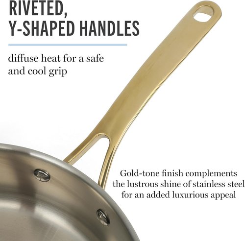 Martha Stewart Castelle 10-Piece Stainless Steel Cookware Set | Durable Induction Safe with Gold Handles