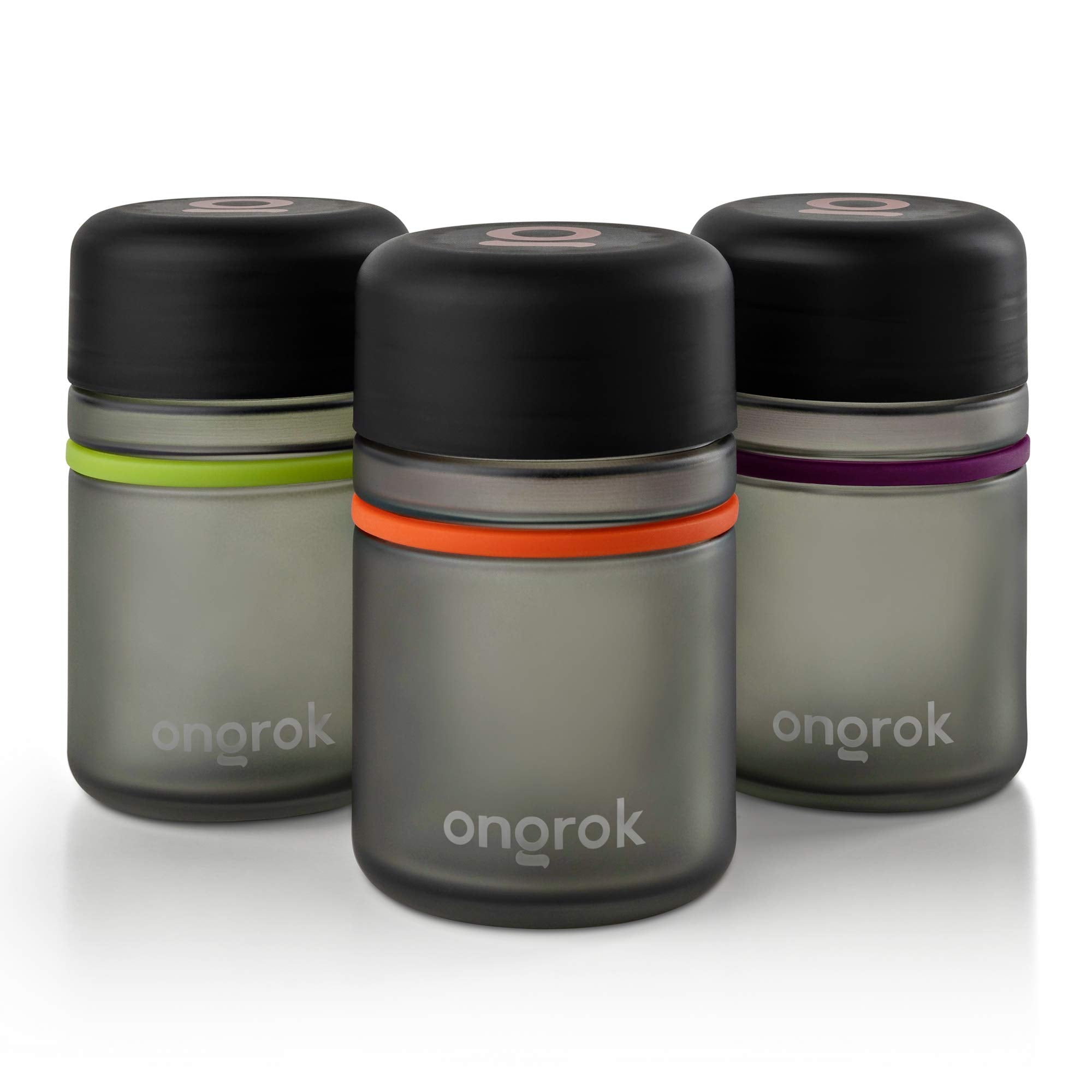ONGROK Glass Storage Jar, 180ml, 3 Pack | UV Herb/Spice Jar with Child‑Resistant Lid, Color‑Coded Glass Containers to Preserve Smell and Aroma