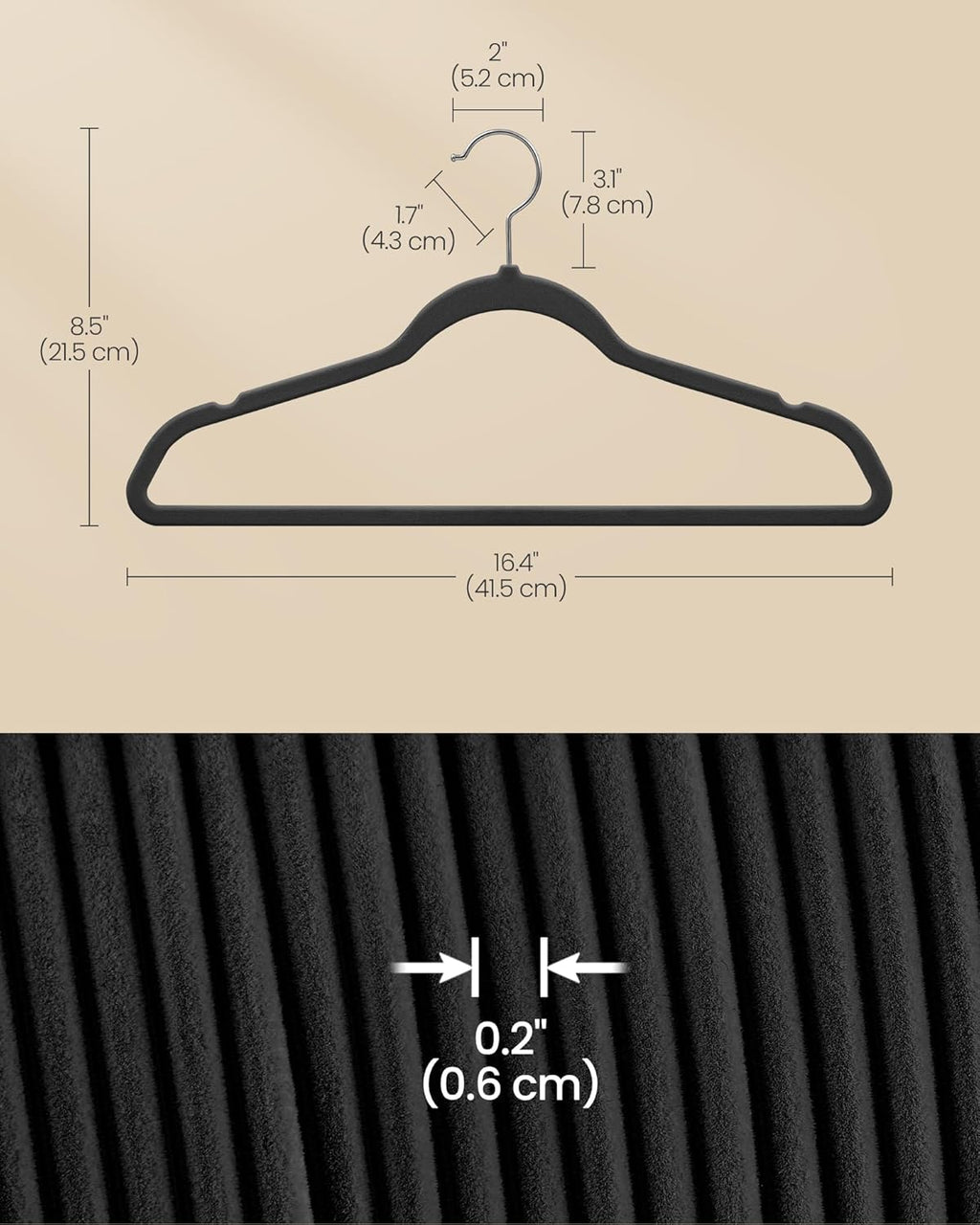 SONGMICS Velvet Hangers - 100 Pack Non-Slip Clothes Hangers with Silver Swivel Hooks | Heavy-Duty Black