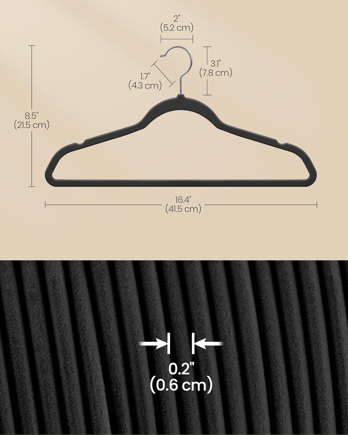 SONGMICS Velvet Hangers - 100 Pack Non-Slip Clothes Hangers with Silver Swivel Hooks | Heavy-Duty Black