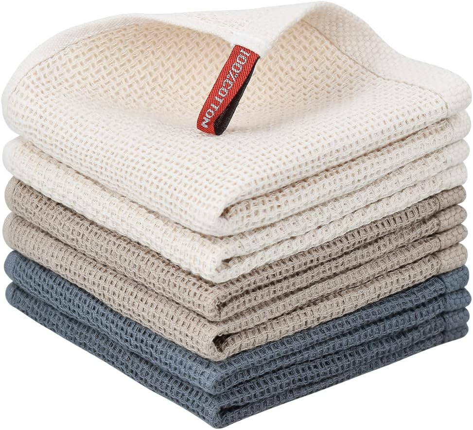 Nialnant Kitchen Towels Set - 100% Cotton Soft Absorbent Dish Towels | Quick Drying, 12x12 Inches, Multi-Color