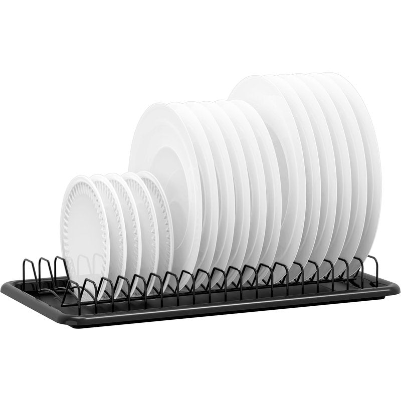 Simple Houseware Plate Drying Rack with Drainboard, Black