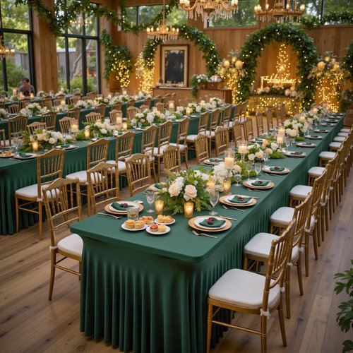 Hunter Green Spandex Table Clothes for 6 Foot Rectangle Tables, 2 Pack Wrinkle Free Rectangle Table Cloth 6ft Stretch Fitted Tablecloths with Skirt for Parties Weddings Birthday Banquet Baby Shower