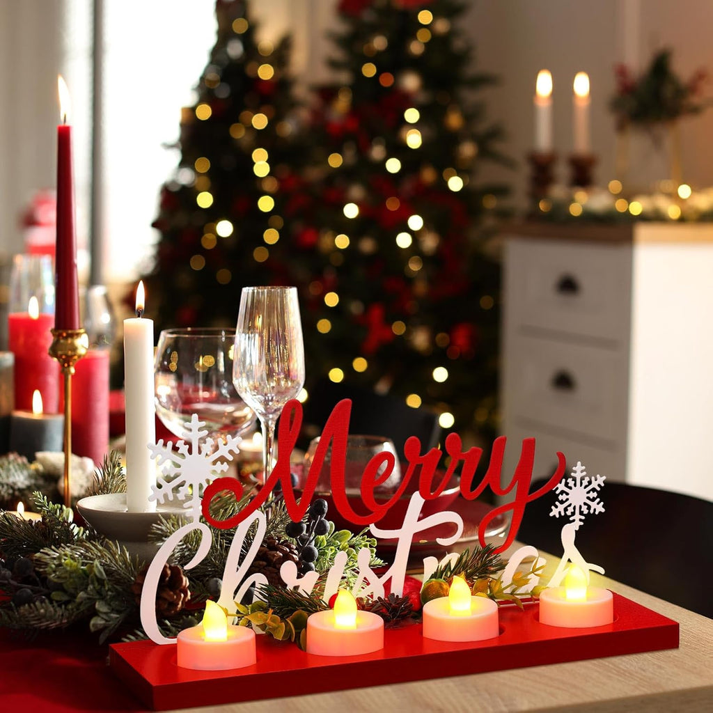 Rossesay Flameless Tea Light Candle Stand - Merry Christmas Table Centerpiece Decoration | Perfect Holiday Gift