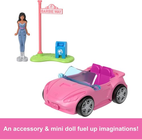 Barbie Mini BarbieLand Toy Vehicle Playset - Color-Change Convertible Car & Doll | Fun Street Sign Accessory