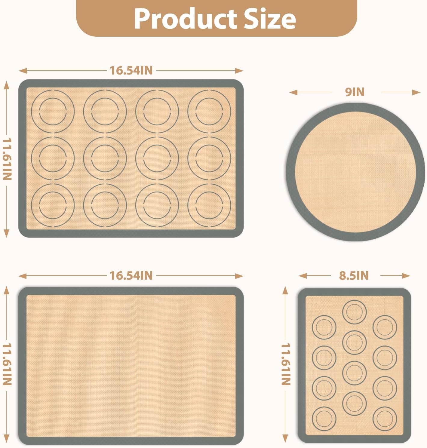 Skiennix Silicone Baking Mat Set - Nonstick Pastry & Pizza Mats | Reusable for Cookies & Macarons