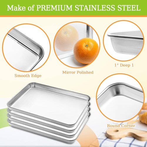 CEKEE Stainless Steel Quarter Sheet Pan Set - Heavy Duty Baking Sheets for Easy Clean | 12 x 10 x 0.98 Inch