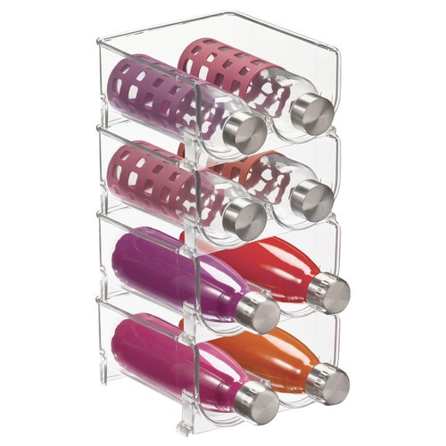 mDesign Plastic Stackable 2 Bottle Storage Holder Rack Organizer for Home, Kitchen Countertop, Cabinet, and Pantry - Holds Water Bottles, Perfect for Tumbler Cup - 4 Pack - Clear